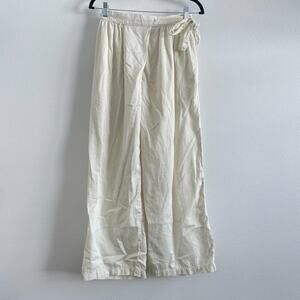Black Crane Wrap Pants Women M Cream Wide Leg Lightweight Minimalist Lagenlook